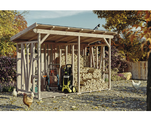 Firewood shelter SKAN HOLZ Max 2 330 x 140 x 229 cm natural