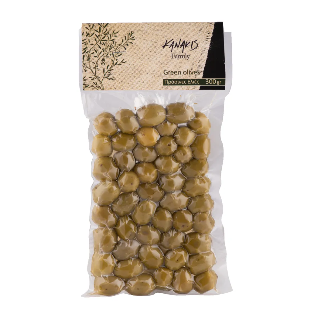 Kanakis | Green olives, Greek, 300g, virgin, planete, with pit, vacuum-sealed
