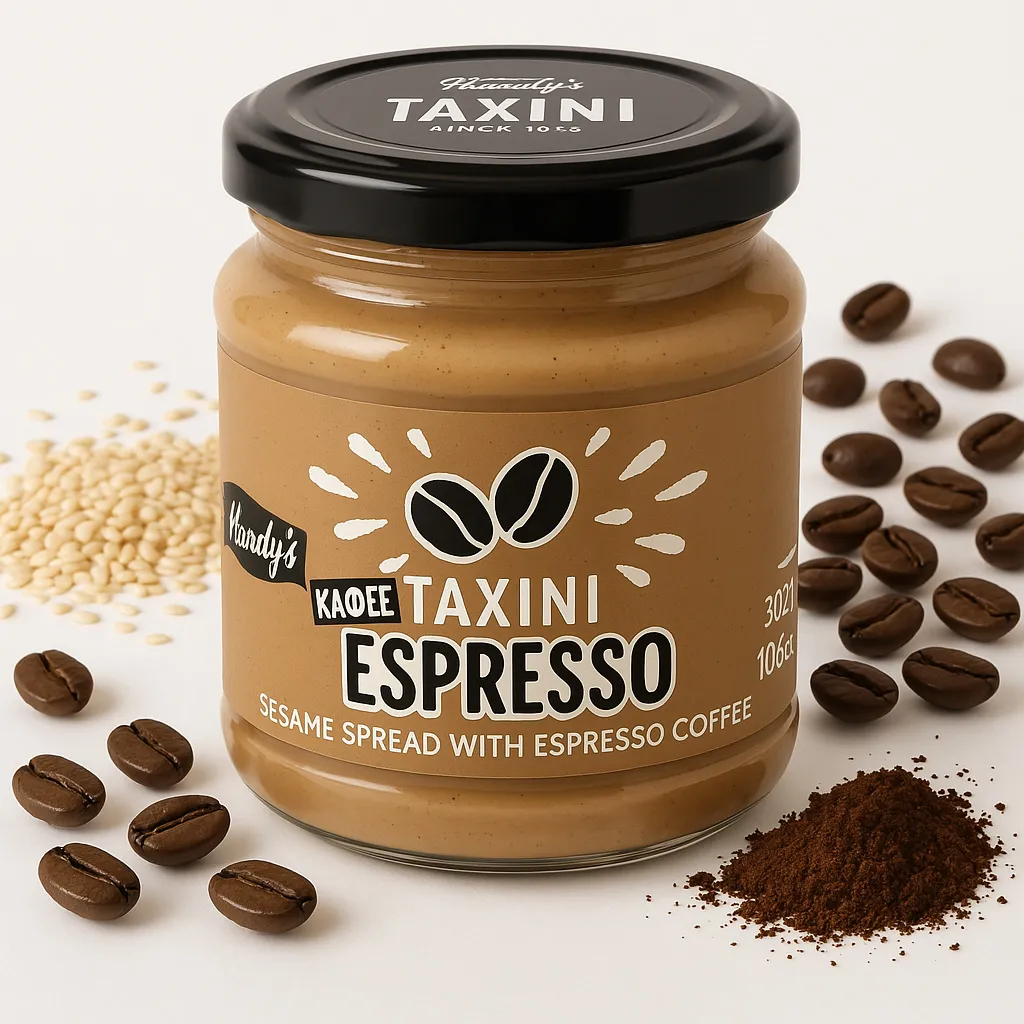 Kandylas, Griechisches Tahini mit Espresso, Sesampaste mit Espresso, 300g, Paste für Waffeln, Paste für Kuchen