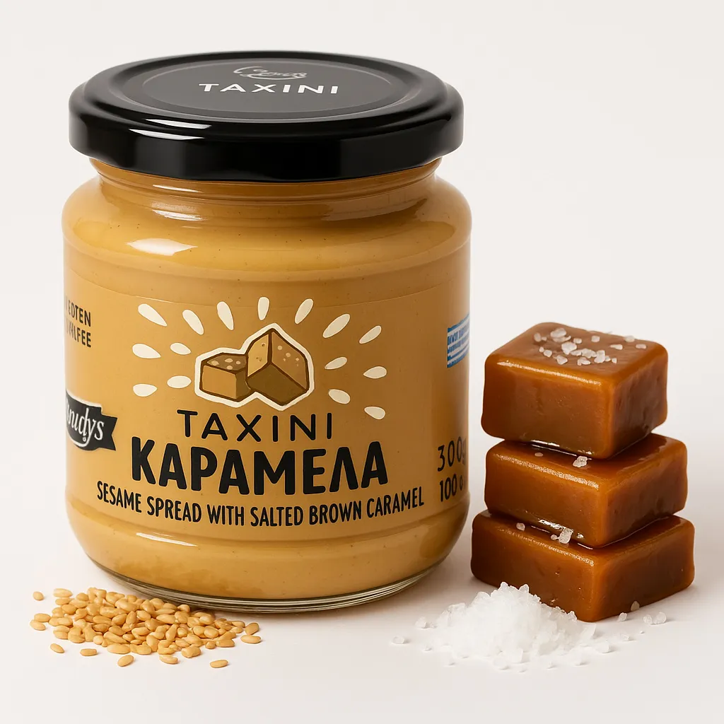 Kandylas, Tahini-Creme, 300g, Tahini-Paste mit gesalzenem Karamell, Griechischer Aufstrich, Griechische Süßigkeiten
