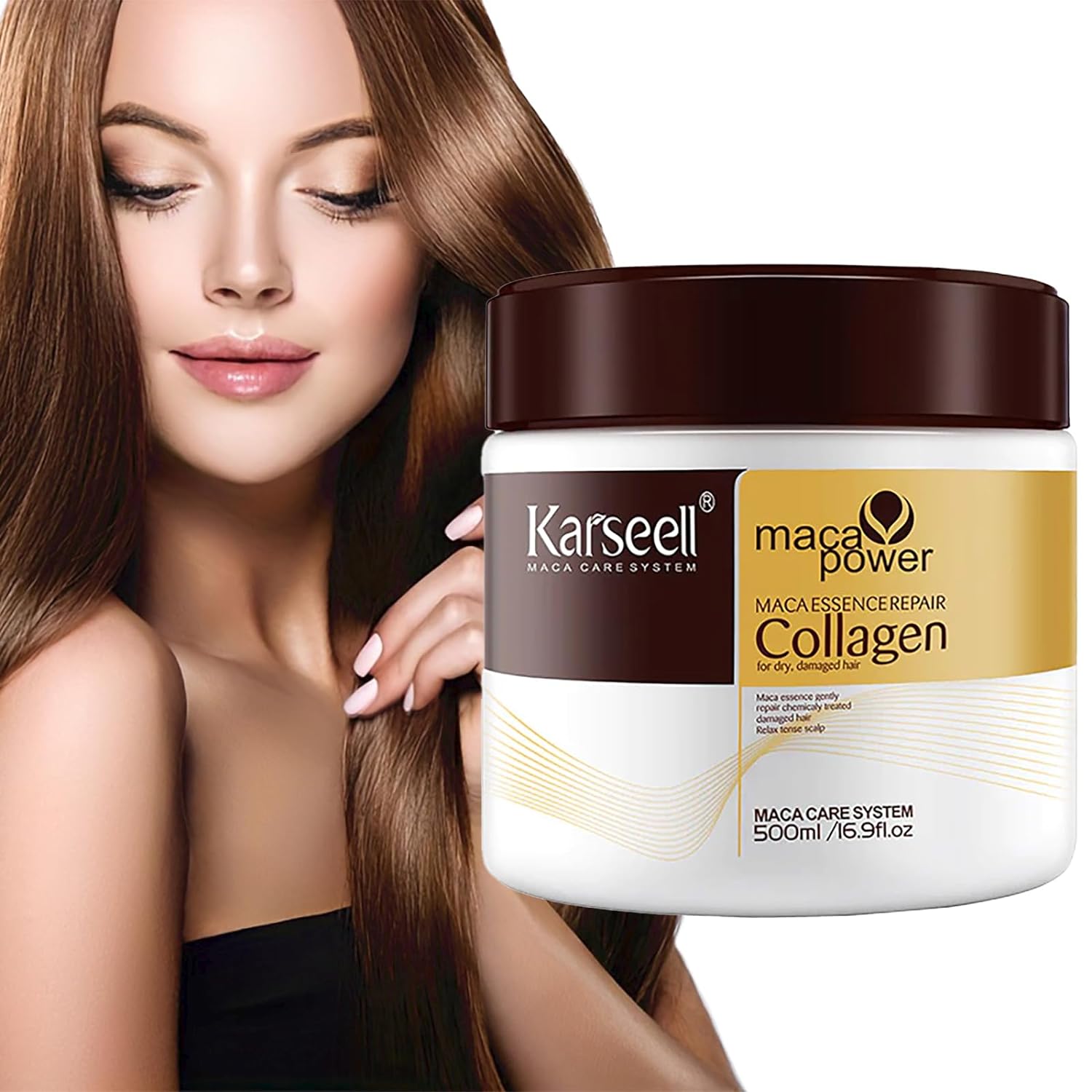 Karseell Maca Power Maca Essencerepair Collagen Hair Treatment 500 ml Deep Repair Conditioning Argan Oil Collagen Hair Mask Essence for Dry, Damaged Hair