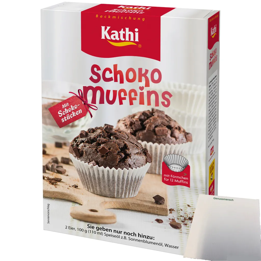 Kathi baking mix for chocolate muffins with chocolate pieces and molds (380g pack) + usy block