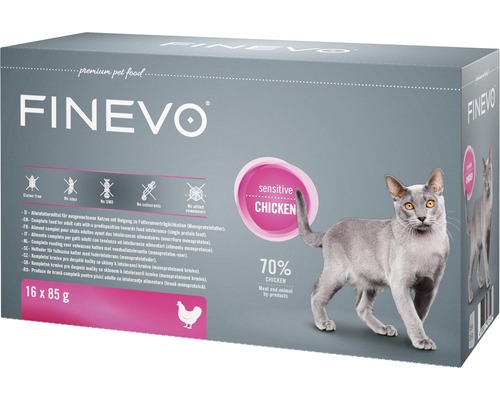 Wet cat food FINEVO Sensitive Cat Chicken pure 16x85 g, monoprotein, single protein