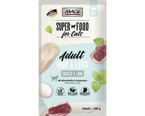 Wet cat food MAC's CAT Super food with adult chicken & lamb minerals, catnip 100 g grain-free
