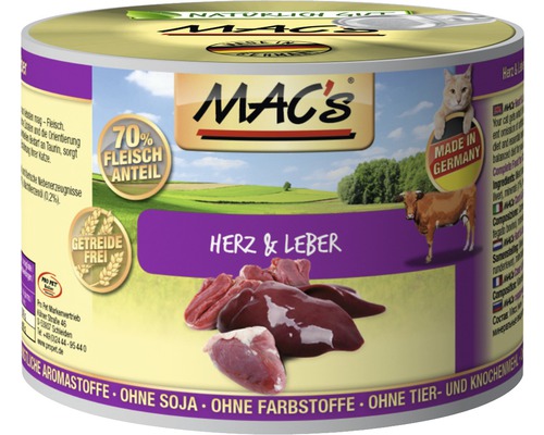 Wet cat food MAC's CAT Super food with heart, liver 200 g grain-free