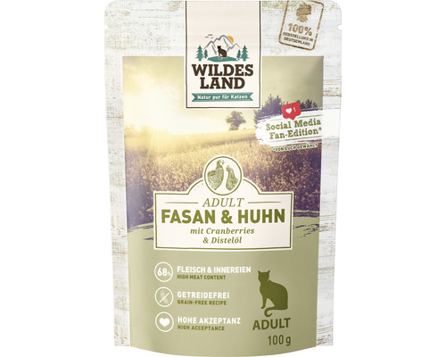 Wet cat food WILDES LAND pheasant and chicken with cranberries with valuable superfoods, grain-free, gluten-free 100 g