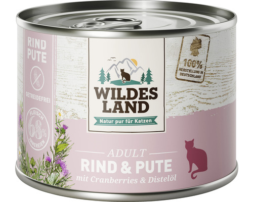 Wet cat food WILDES LAND beef and turkey with cranberries with valuable superfoods, grain-free, gluten-free 200 g