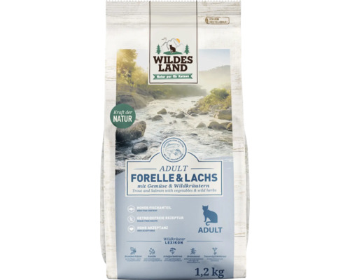 Dry cat food WILDES LAND Trout and Salmon Adult with vegetables and wild herbs with valuable superfoods, grain-free, gluten-free 1.2 kg