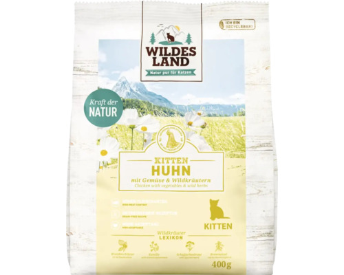 Dry cat food WILDES LAND Chicken Kitten with vegetables and wild herbs with valuable superfoods, grain-free, gluten-free 400 g