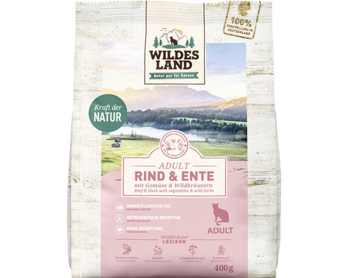 Dry cat food WILDES LAND beef and duck with garden vegetables with valuable superfoods, grain-free, gluten-free 400 g