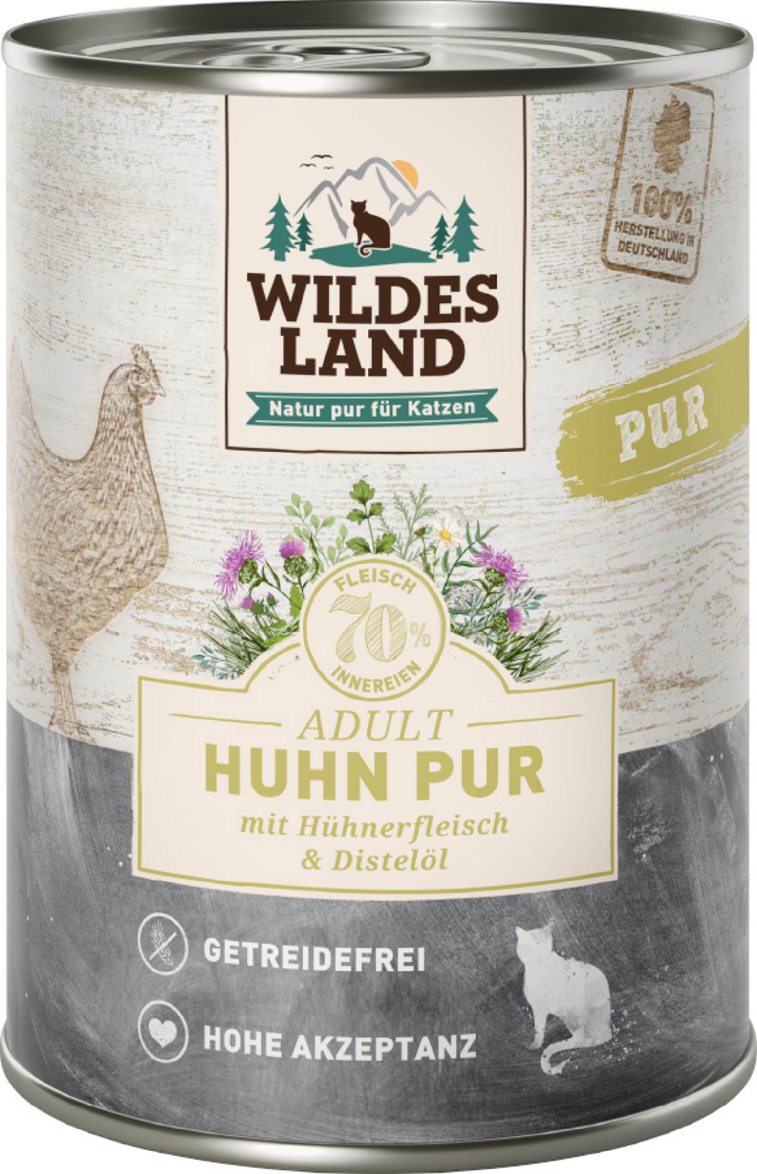 Wildes Land Wet cat food PUR chicken with safflower oil