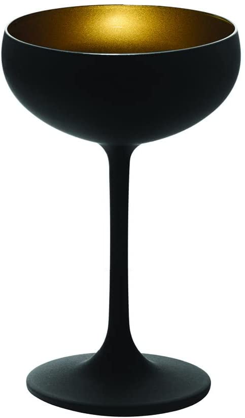 Stölzle Lausitz Champagne Bowls, Black (Matte) Gold, Set of 6, Cocktail Bowls Made of High-Quality Crystal Glass, 200 ml, Champagne Glasses, Dishwasher Safe, Coupe Glasses, High Break Resist