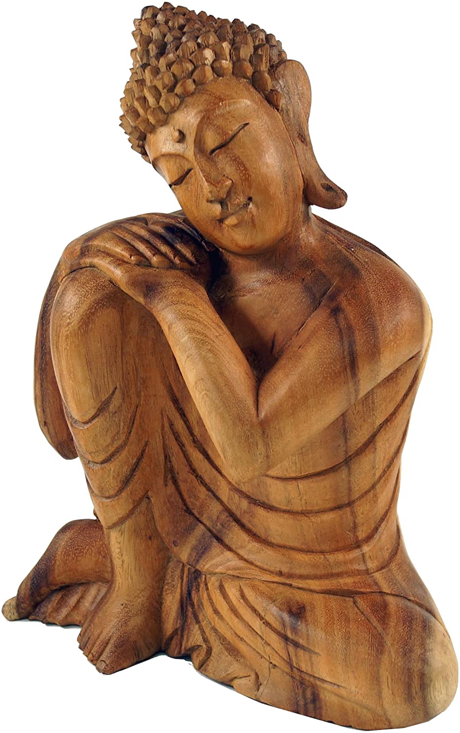 GURU SHOP Sitting Buddha Wooden Buddha Statue Handmade 30 cm Design 13 Brown Buddha