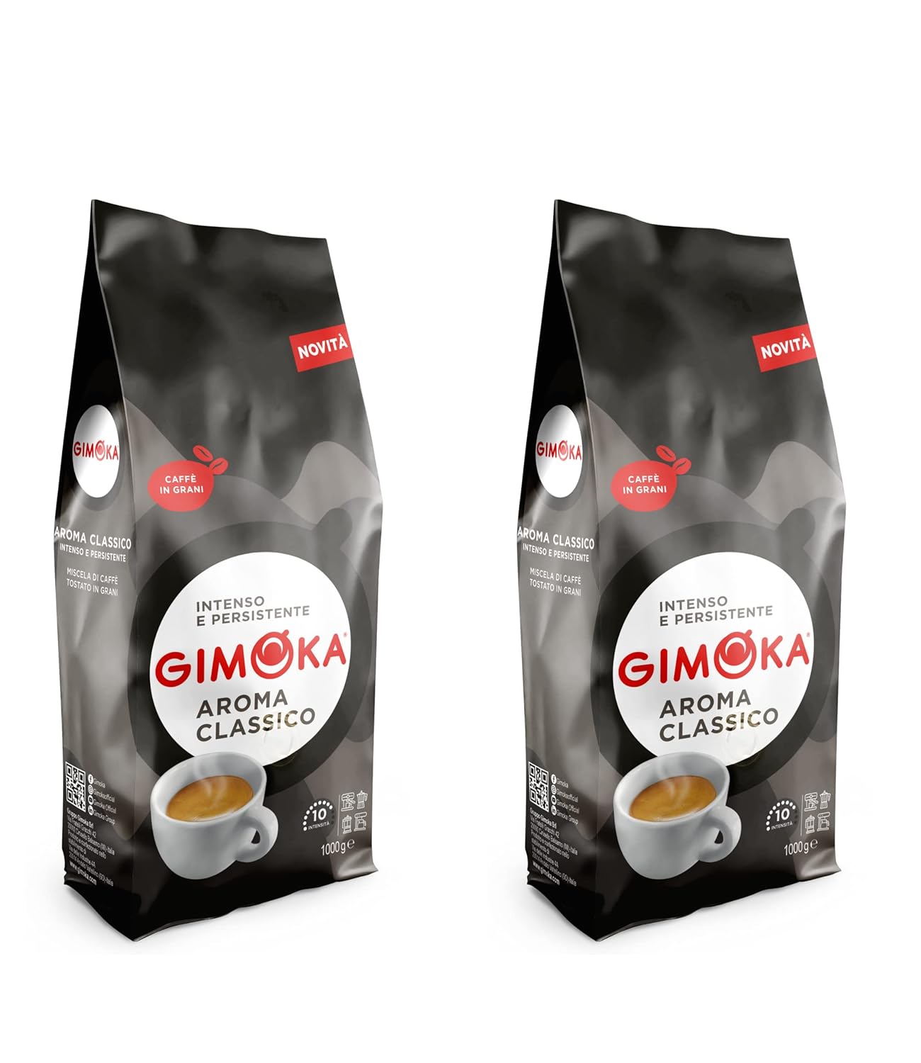 Gimoka - Whole Coffee Beans - 2 kg - Blend Aroma Classico - Intensity 10 - Made In Italy - 2 Packs of 1 kg