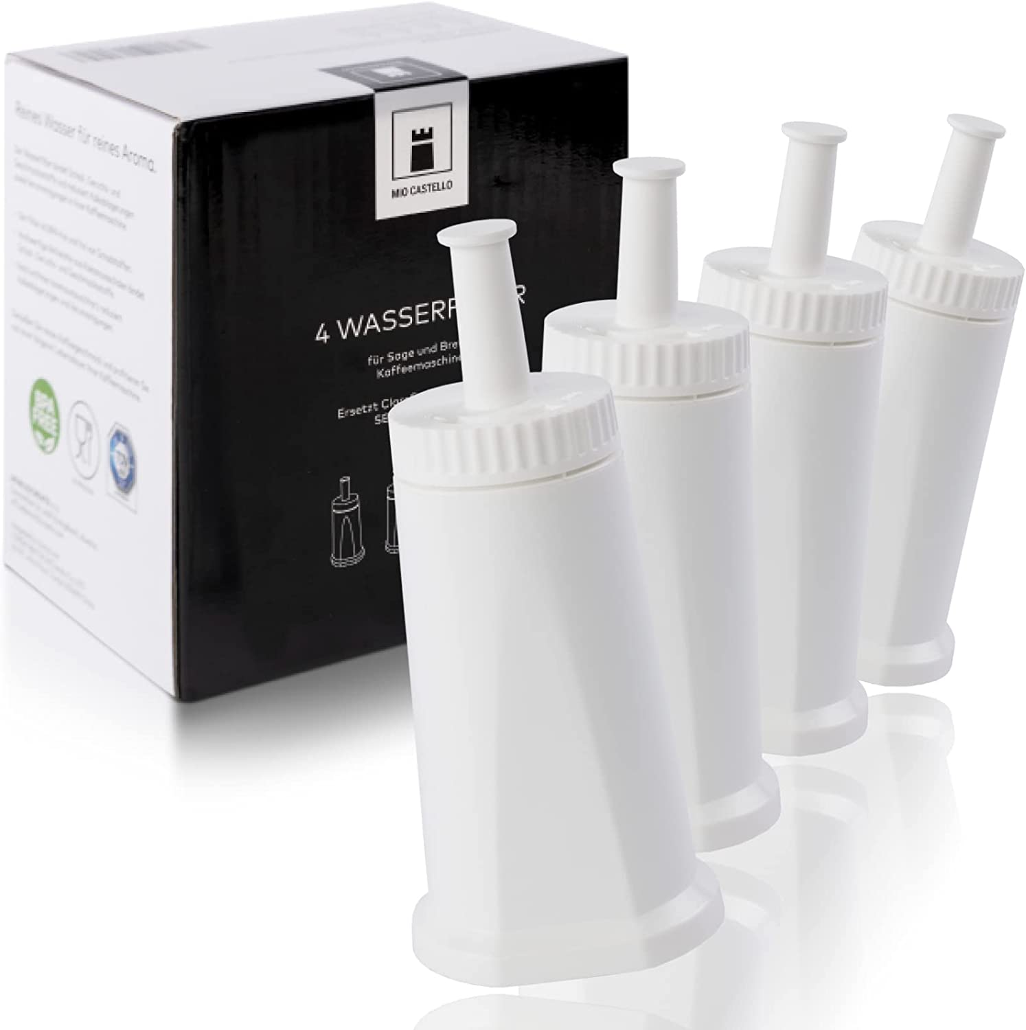 MIO CASTELLO 4 X Water Filters for Sage/Breville (TÜV Süd Tested) - Replaces Claro Swiss Ses008 BES008 for SES878 SES980 SES880 SES810 BES980 BES878.