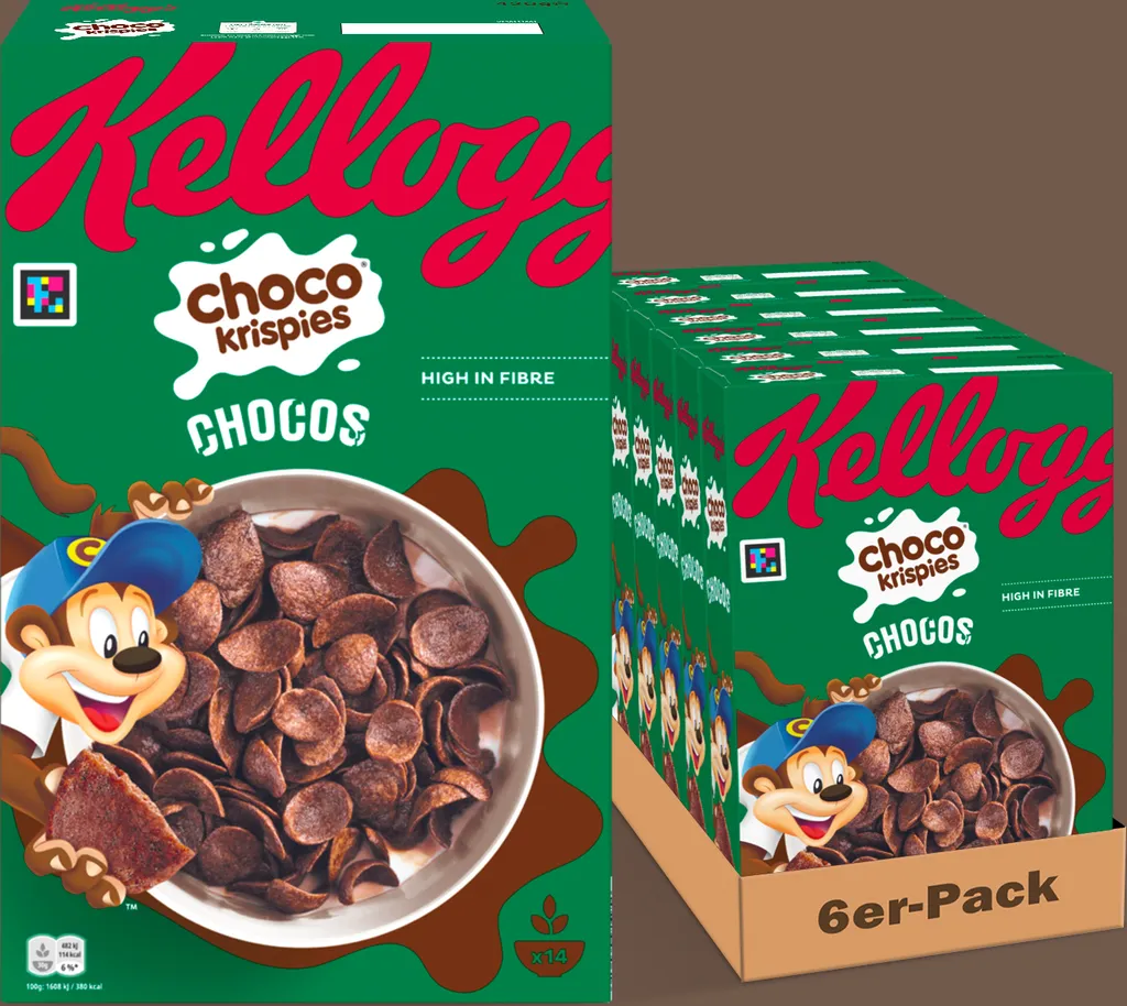 Kelloggs Choco Krispies Chocos (6 x 420 g) – schokoladige Cerealien verwandeln die Milch in Kakao – knusprige Cereal-Chips mit Schokoladengeschmack
