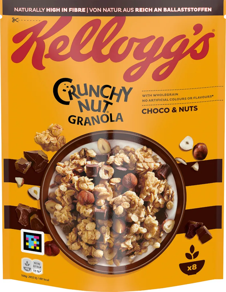 Kelloggs Crunchy Nut Oat Granola Choco und Hazelnut Packung 380g