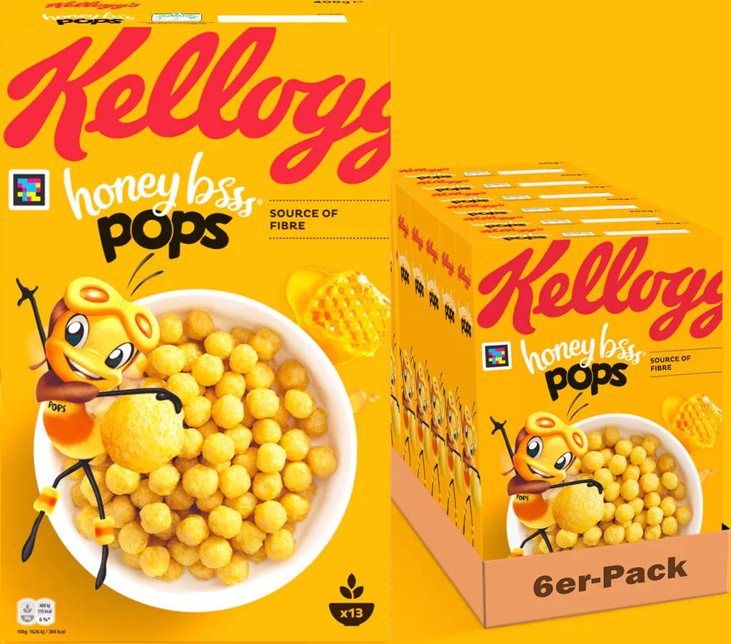Kelloggs Honey BSSS Pops Frühstückscerealien (6 x 400 g) – crunchy Cereal Pops mit Zuckerarten und Honig – ohne künstliche Farb- und Aromastoffe