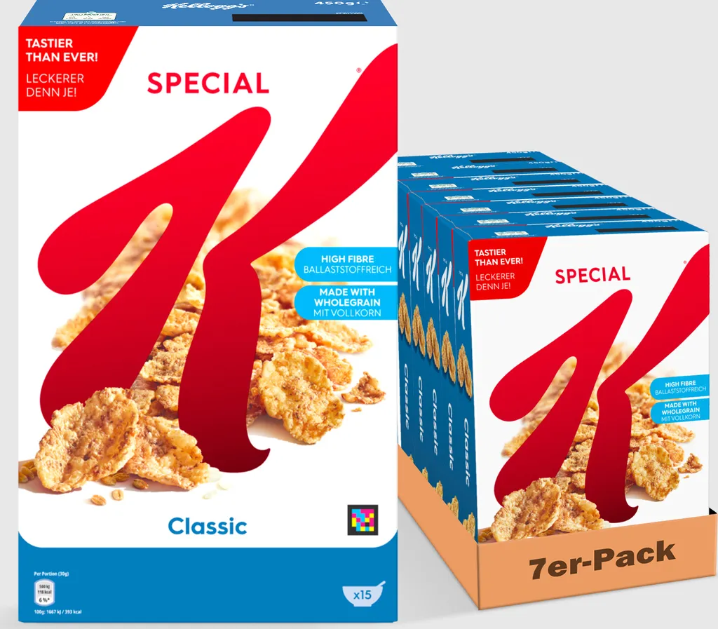 Kellogg’s Special K Classic (7 x 450 g) – knusprige Getreide-Flakes mit Vollkornweizen – ballaststoffreiche Frühstückscerealien