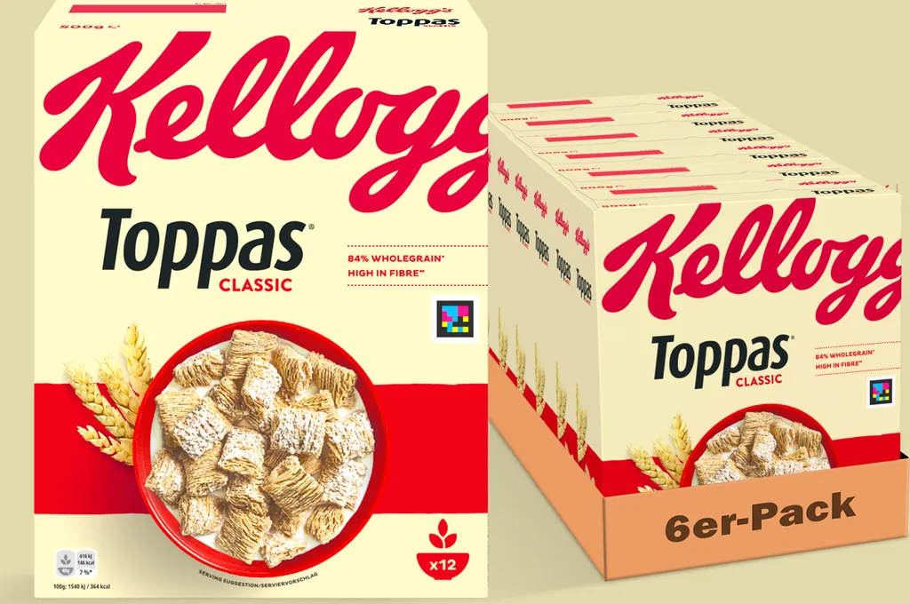 Kelloggs Toppas (6 x 500 g) – knusprige Vollkorn-Cerealien – reich an Ballaststoffen – natürlicher Genuss ohne künstliche Farb- und Aromastoffe