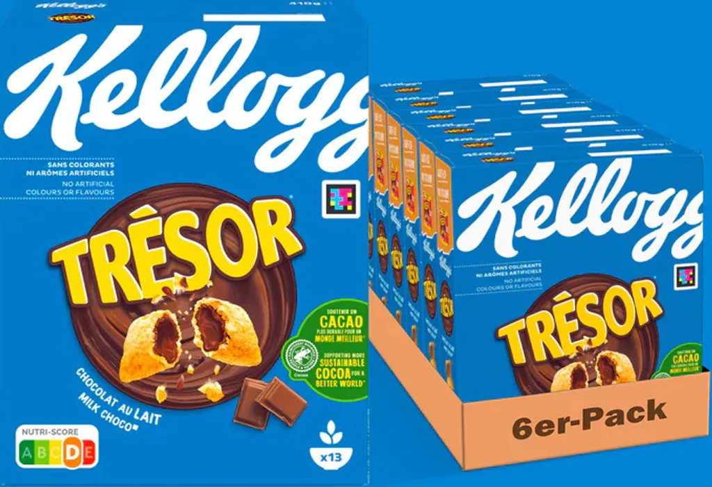 Kelloggs Tresor Milk Choco (6 x 410 g) – knusprige Frühstückscerealien mit schmelzender Creme-Füllung mit Milchschokolade – Tresor. Crazy Tasty.