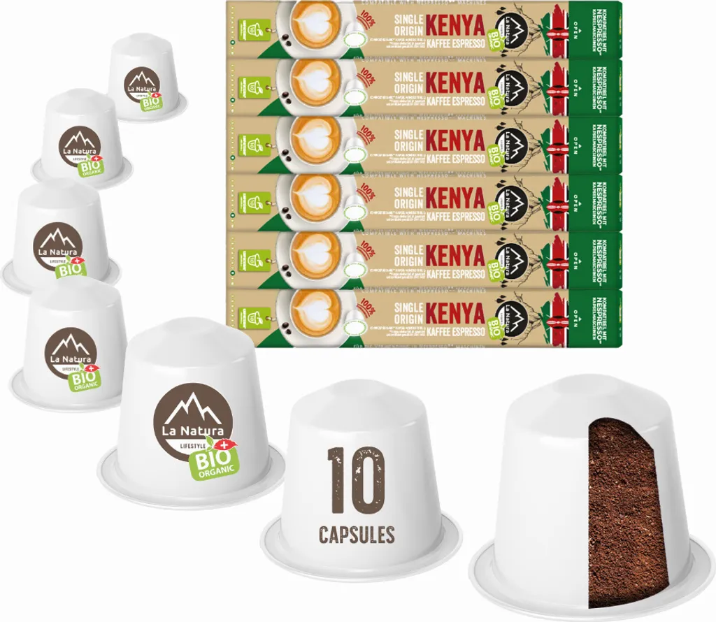 Kenya Plantation Single Origin Coffee - 60 Coffee Capsules | La Natura Lifestyle Organic 306g | Bio-based | Nespresso®*³ compatible
