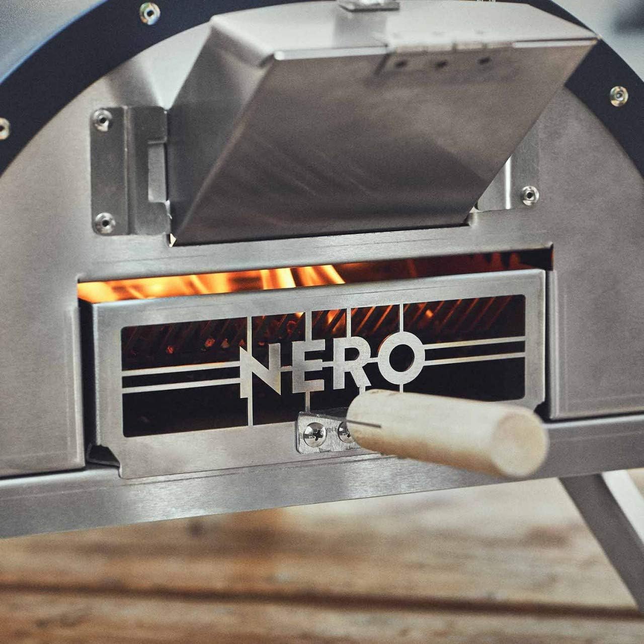 Burnhard Nero outdoor pizza oven, stainless steel, including Pizza spatula and pizza stone, high-quality pizza oven, premium wood stove suitable for the garden and outdoors, pellets, coal and briquettes.