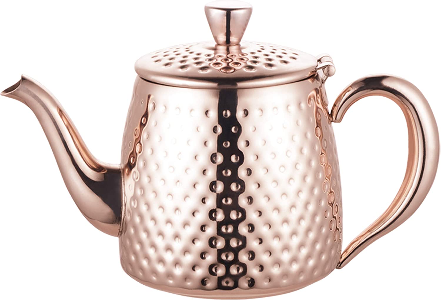 Cafe Ole Café Olé Sandringham Hammered Effect Teapot Made from High Quality 18/10 Stainless Steel and Copper Finish - 35oz, 1.0L, Drip Free Casting, Hollow Handles
