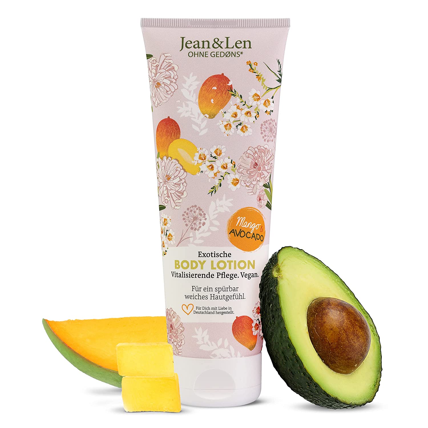Jean & Len Exotic Body Lotion Mango & Avocado for All Skin Types, Light Formulation, Absorbs Quickly, PH Skin Ideal, Paraben & Silicone, Vegan Body Lotion, 250 ml