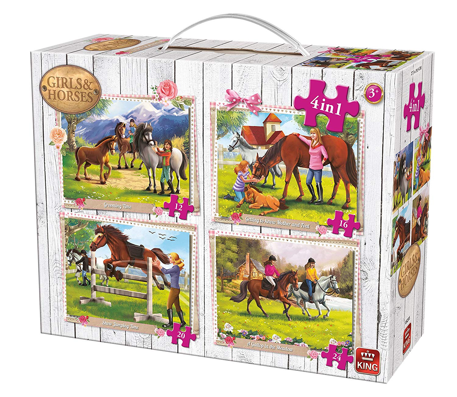 King 5255 Children's Puzzle 4 in 1 Girls and Horses, 12, 16, 20 and 24 Pcs