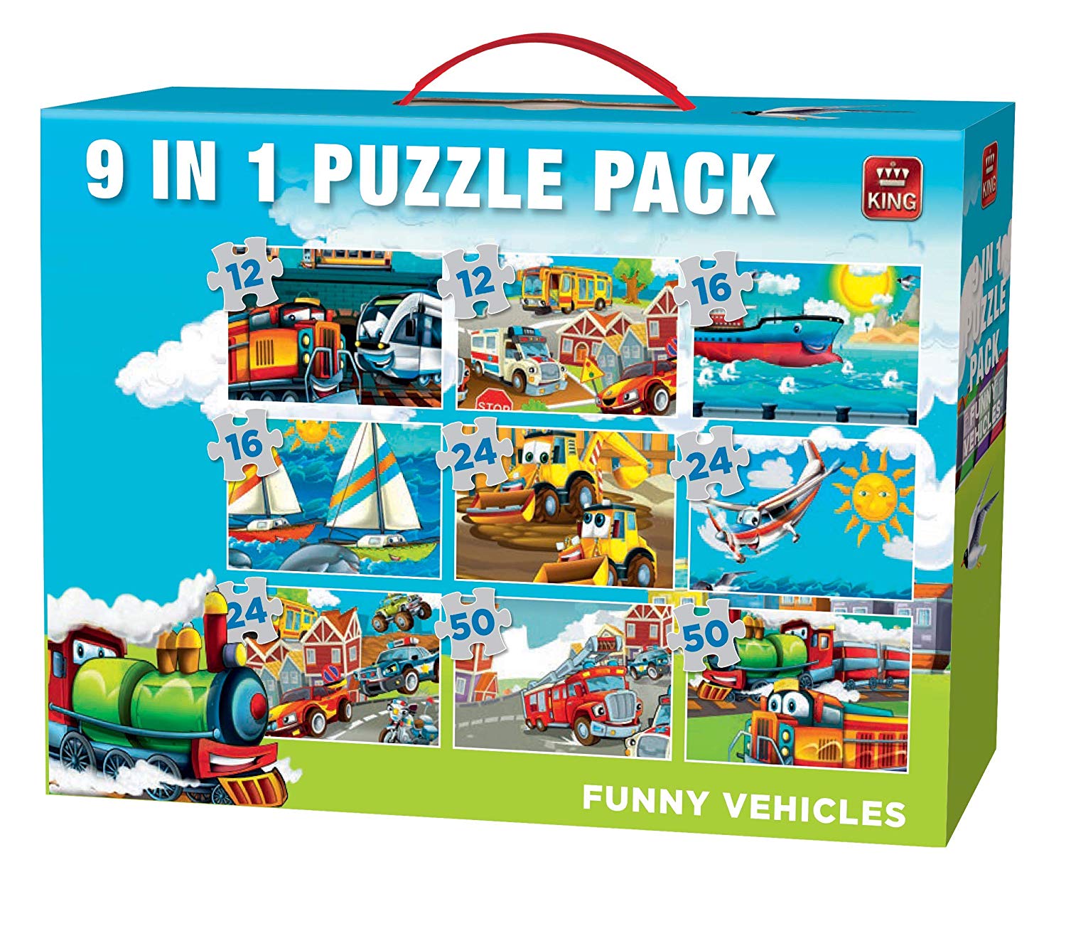 King 5520 Case Funny Vehicles Puzzle 9 in 1 Puzzle Pack – For Girls – Vol. 