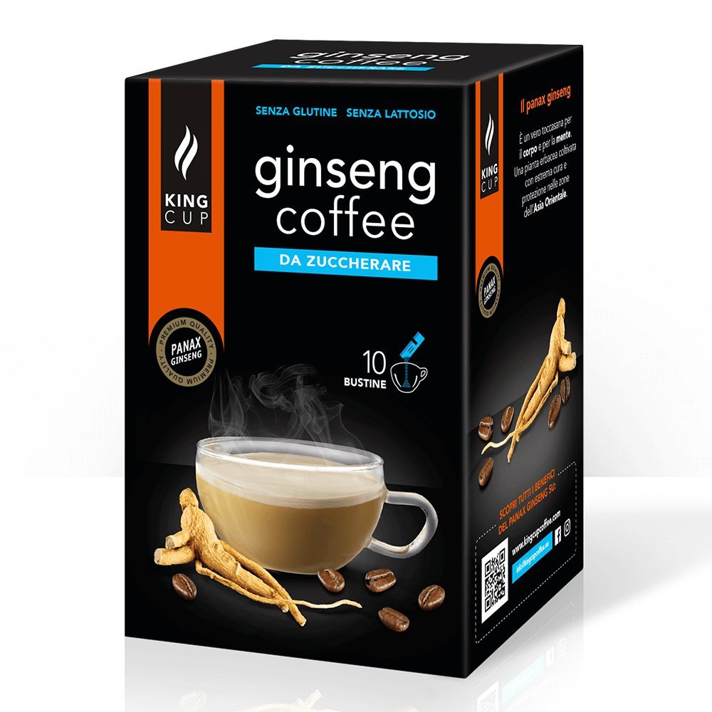 King Cup - 1 Packung mit 10 Zuckerfreier Ginseng Lösliche Beutel, 10 Sticks von 6 Gr für Ginseng Getränk, zu Heißem 60 ml Wasser Geben, Glutenfrei und Laktosefrei