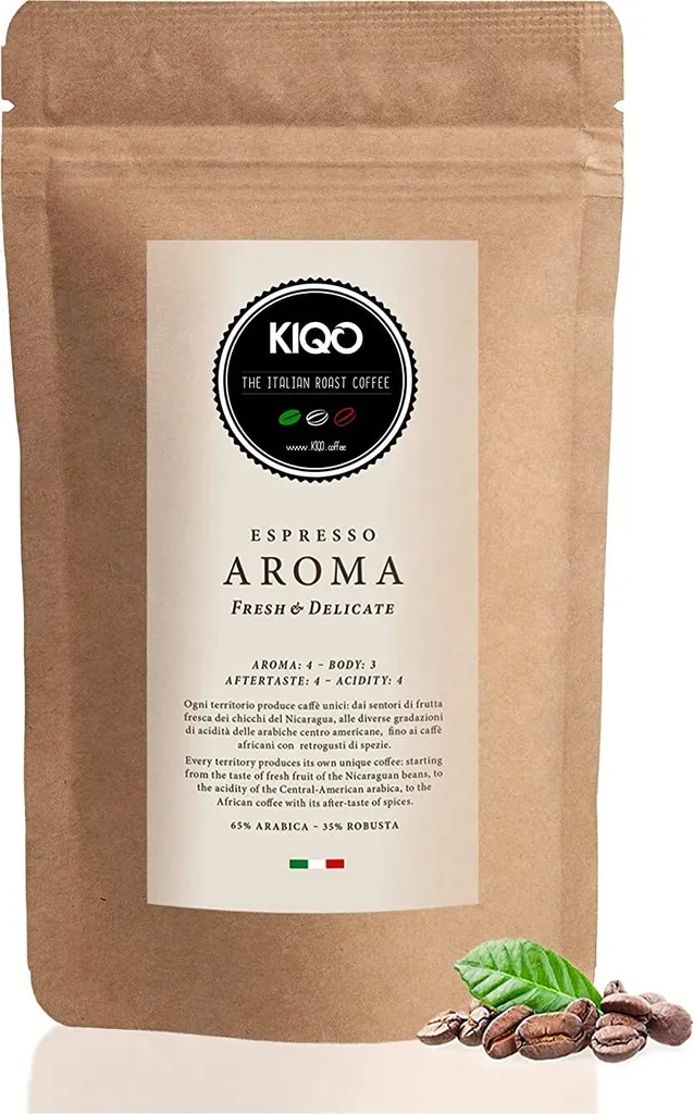 KIQO Aroma 1kg Espresso from Italy | Roasted in gentle small batches | 65% Arabica & 35% Robusta beans (1000g - whole beans)