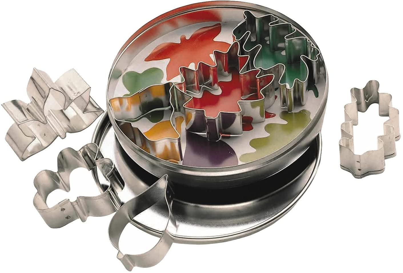 Kitchen Craft 7 Leaves Cookie Cutters with Metal Storage Tin