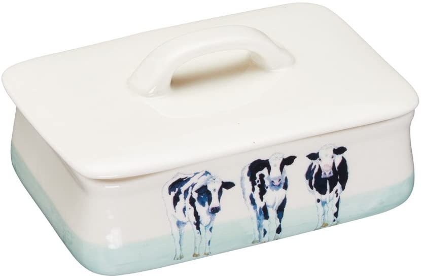 KitchenCraft Handmade Ceramic Butter Dish Cora Cow by Apple Farm with Lid, Ceramic, Multi-Colour, 9.69 x 14.5 x 10 cm, 1 Unit
