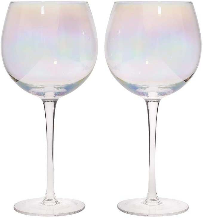 KitchenCraft BarCraft Gin Glasses Set, Large Balloon Glasses for Gin, Cocktails, Mojito, Aperol Spritz, Cocktail Glasses Set with Pearl Rainbow Shimmer, Gift Box, 500 ml (Set of 2)