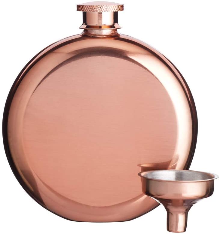 KitchenCraft BarCraft Luxury 5oz Stainless Steel Mini Hip Flask with Copper Effect Decanter Funnel, 8.7 x 2.5 x 10 cm
