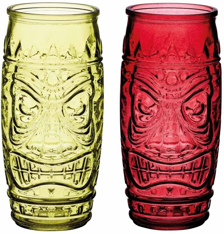 KitchenCraft BarCraft Tiki Cocktail Glasses 600ml - Red and Green (Set of 2)