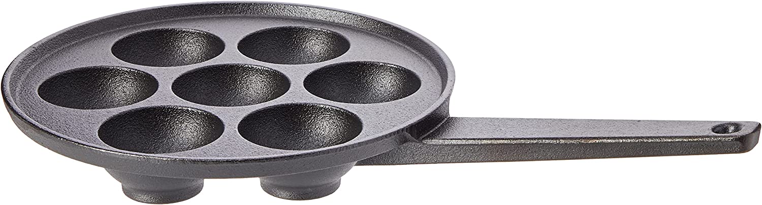KitchenCraft Aebleskiver pan with 7 ends, including Æbleskiver recipe, cast iron, 20.5 cm