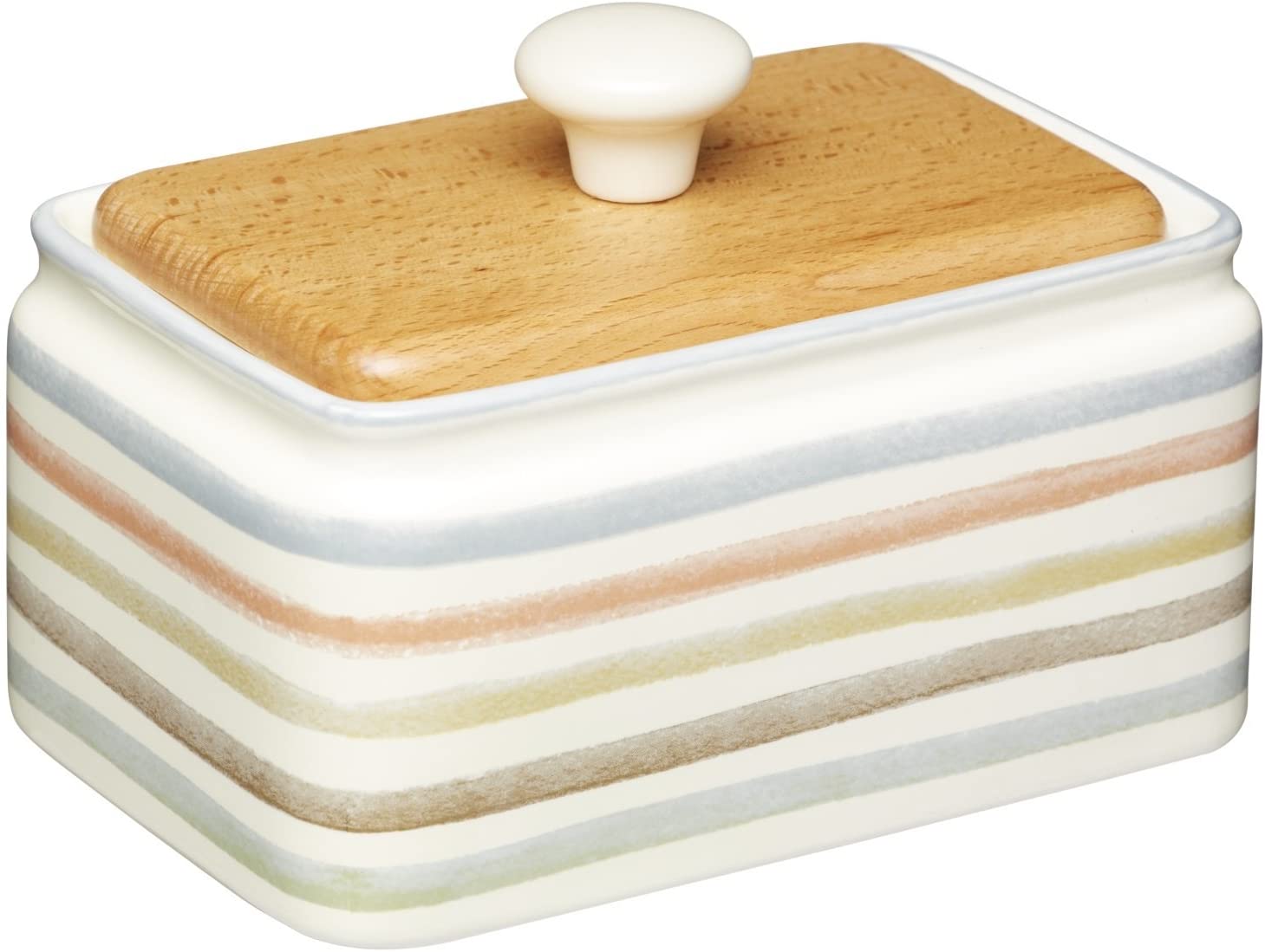 KitchenCraft Kitchen Craft Butter dish with lid made of ceramic/beech wood, multicoloured, 15 x 11 x 9.5 cm, 2 units