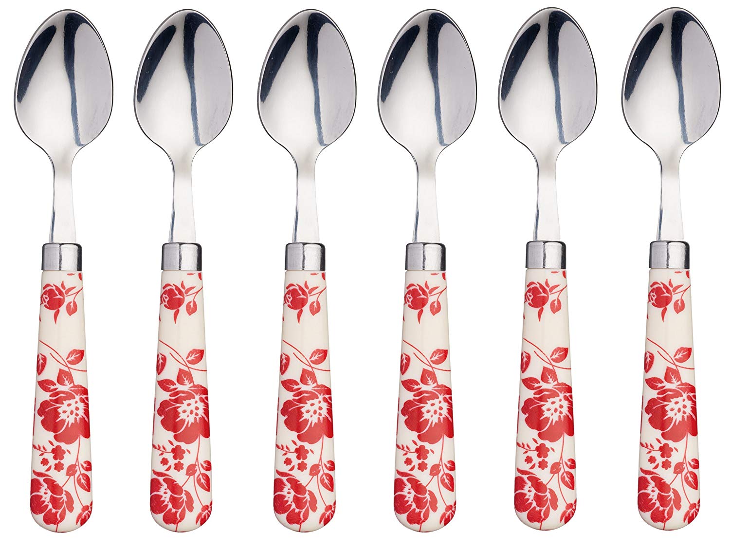 Kitchen Craft Coloured Flower Patterned Tea Spoon, 15.5 Cm (6) (Set Of 6), 