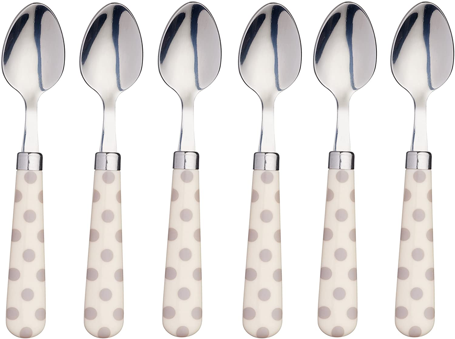 Kitchen Craft AMZTSPNSPOTTPSET6 Coloured Spotted Tea Spoon, Stainless Steel, Brown/Grey, 15.5 x 3 x 2 cm, 6 Units