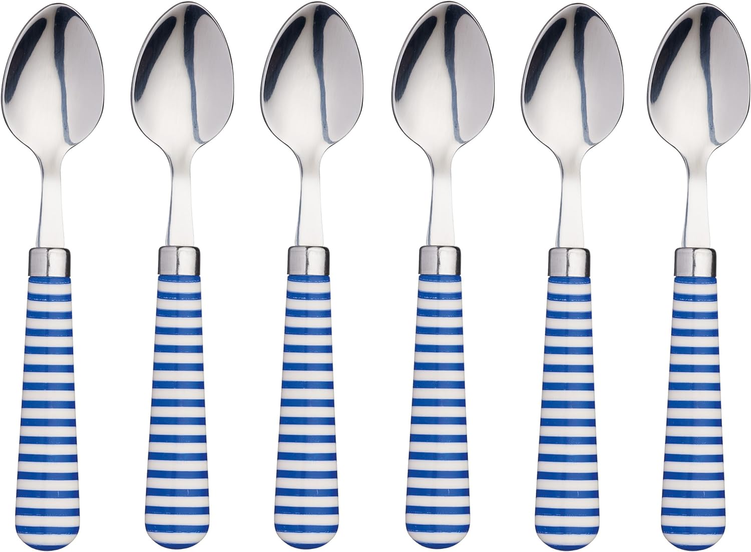 Kitchen Craft AMZTSPNHOOPBLSET6 Coloured Horizontal Striped Tea Spoons, Stainless Steel, Blue, 15.5 x 3 x 2 cm, 6 Units