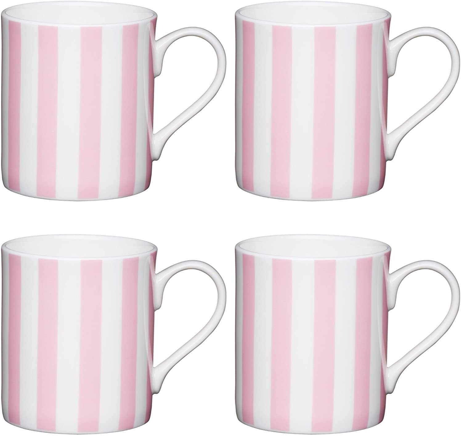 Kitchen Craft Fine Stripe Children Cup, 250 ml Set of 4, Bone China, White/Pink, 10.5 x 7.5 x 8.5 cm