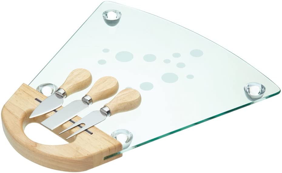KitchenCraft Kitchen Craft Glass Cheese Board With 3 Cheese Knives Set