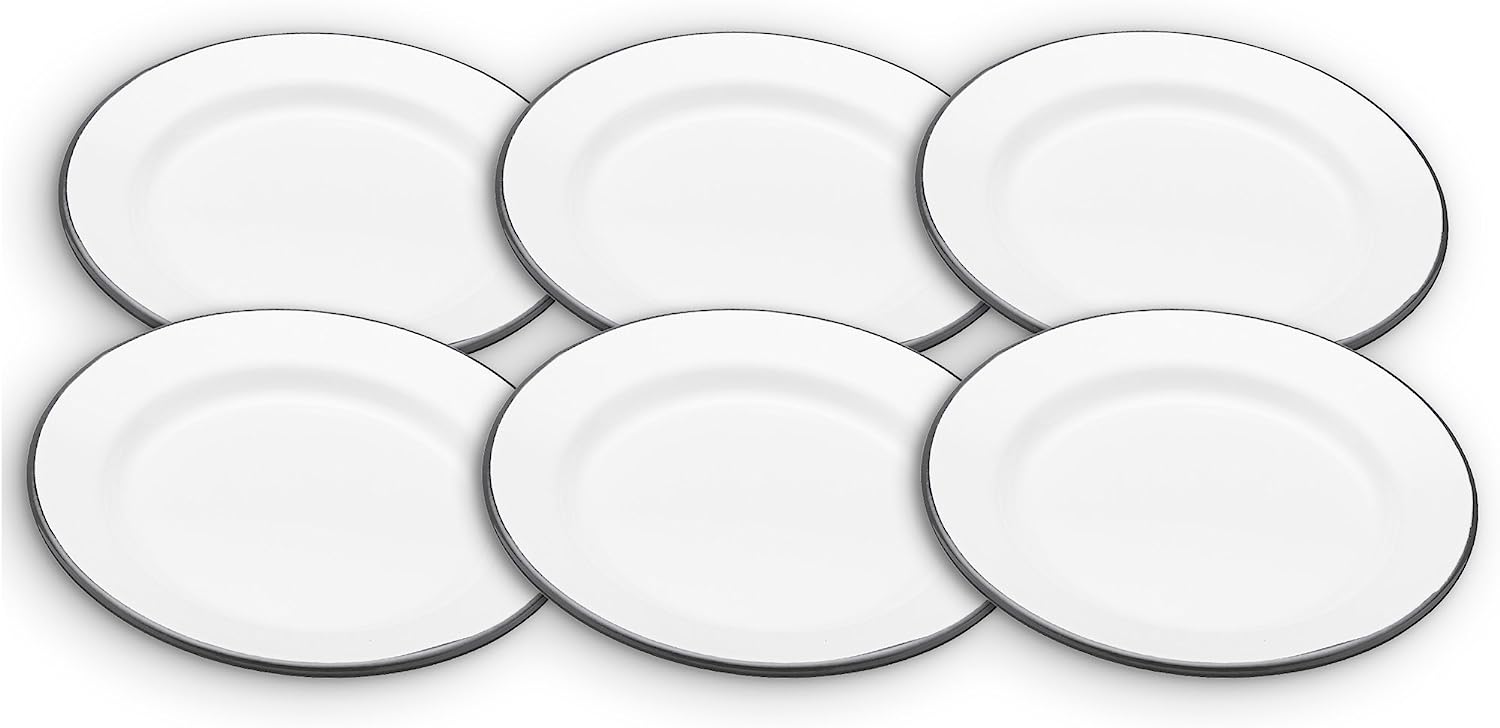 Kitchen Craft Living Nostalgia Enamel Side Plates, 20 cm, White, Set of 6, Steel, White, 20 cm