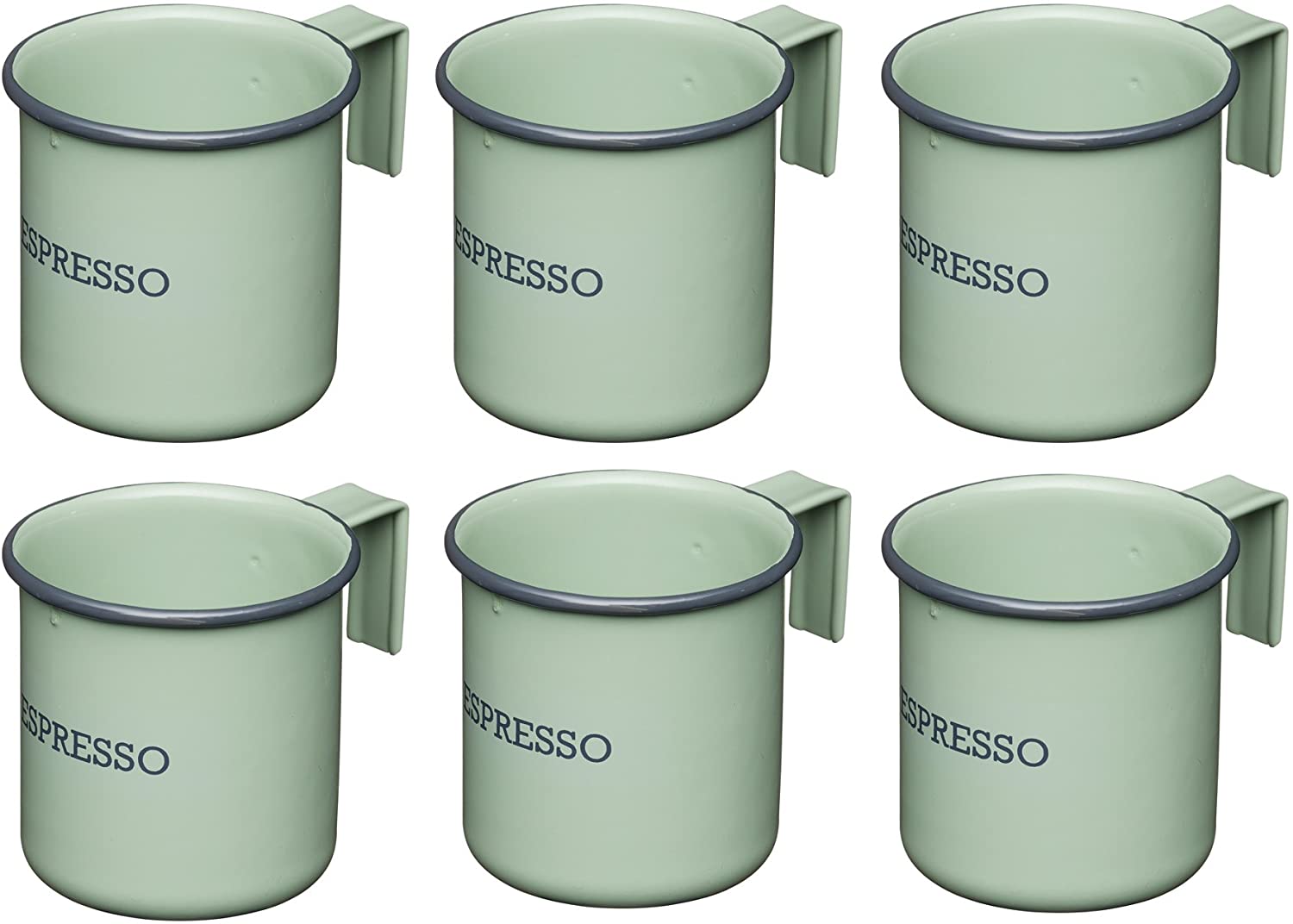 KitchenCraft Living Nostalgia Enamel Espresso Coffee Cups, 75 ml, Set of 6, Green