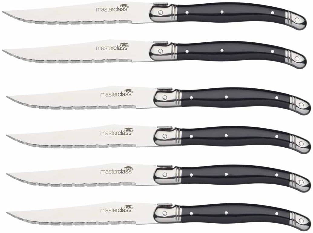KitchenCraft Kitchen Craft Masterclass Deluxe Stainless Steel Steak Knife Set of 6, Black