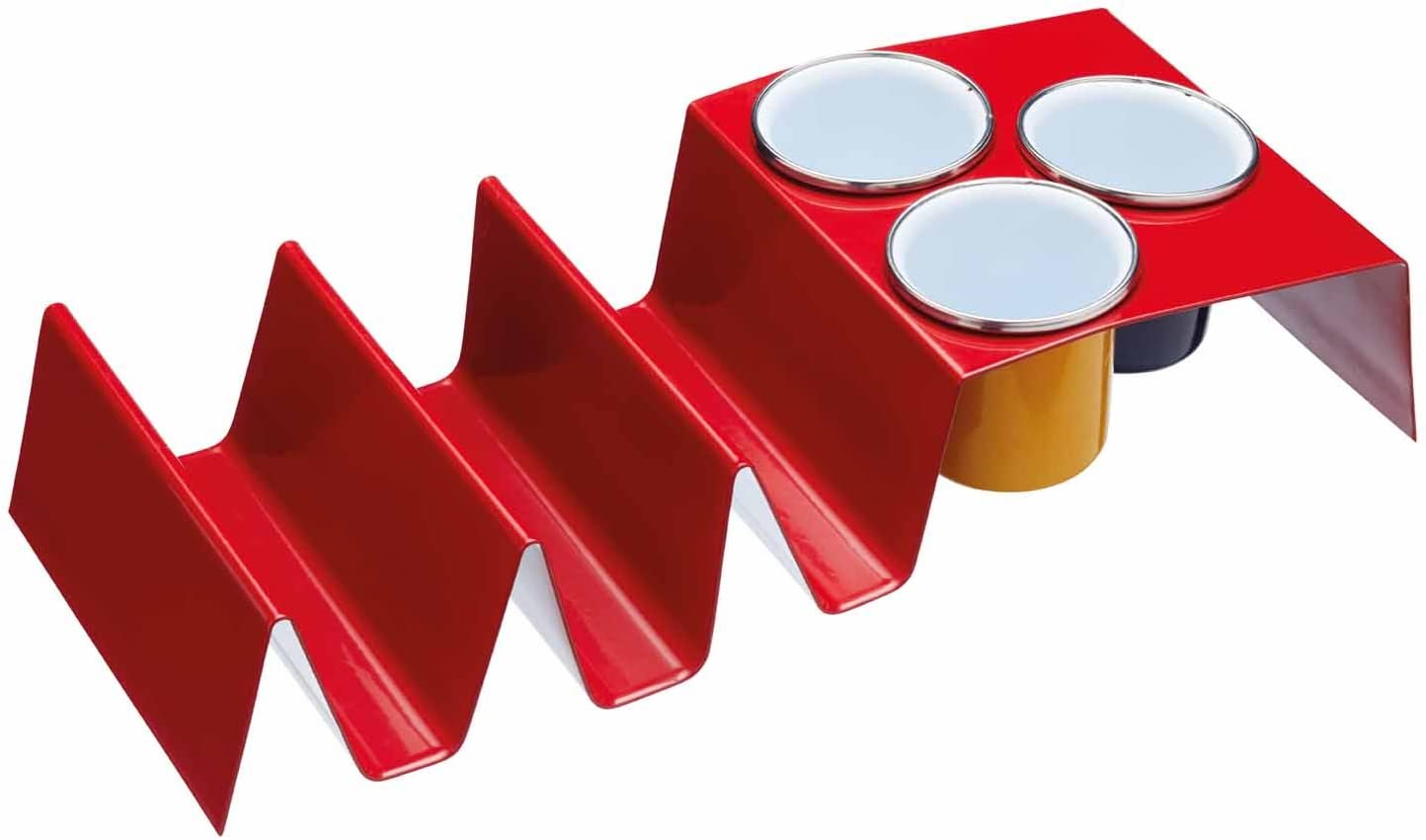 KitchenCraft Kitchen Craft World of Flavours Metal Taco Holder and Dip Bowl Set – Multicolour (Pack of 4), Red