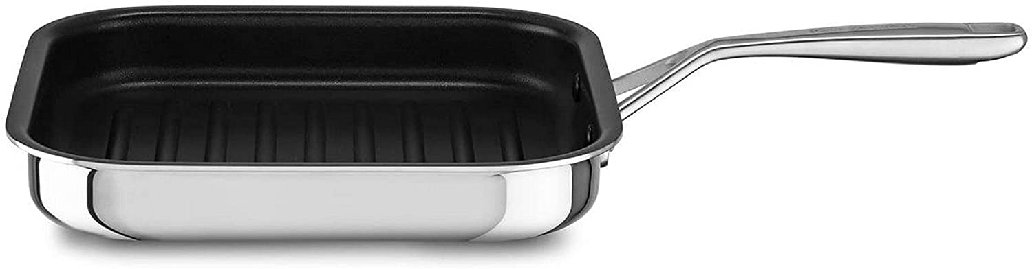 KitchenAid KC2T1 0NRST Non-Stick Grill Pan, Stainless Steel, Silver, 48.50 x 27.40 x 7.10 cm